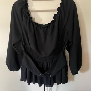 SHEIN goth chic belted smocked blouse size 4x black